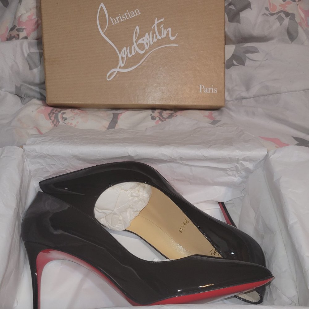 Red Bottoms - Pigalle Follies 85 Patent Black Louboutin